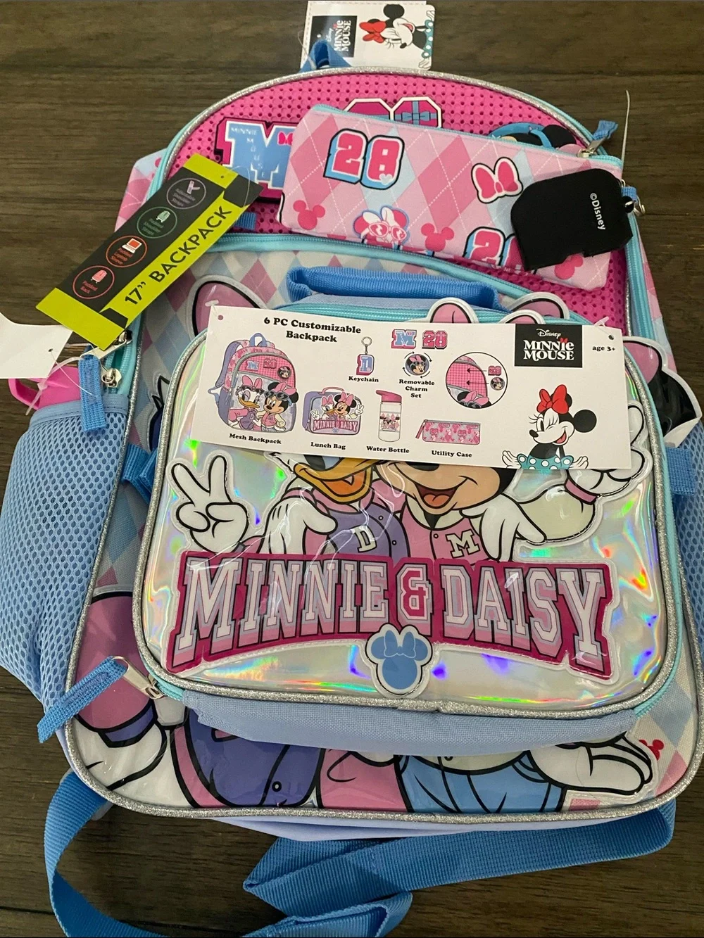 Disney Minnie & Daisy Pink and Light Blue Kids Backpack with Lunch Bag